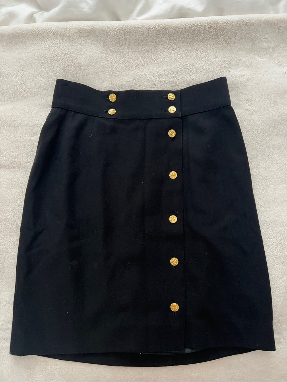 CHANEL Black Pencil Skirt with Gold Buttons
